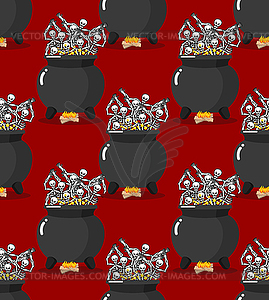 Sinners in pot in Hell seamless pattern. Skeletons - color vector clipart