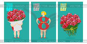 8 March set of postcards. International womens - vector clip art