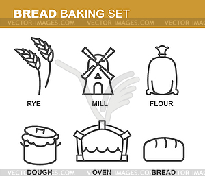 Bread baking set of icons. Bread production line. - vector clip art