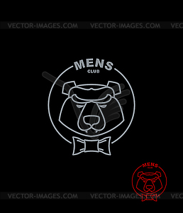 Bear mens Club. Wild Animal logo on black - vector image