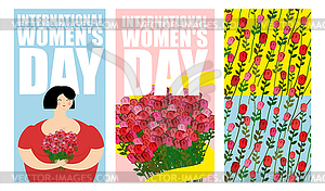 8 Марта. Набор открыток. Международный женский день - векторное изображение