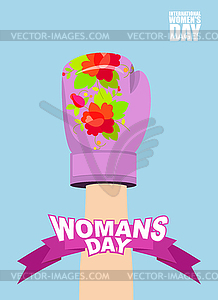 Womens day. 8 March. Female hand in Boxing Glove. - vector clipart