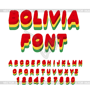 Bolivia font. Bolivian flag on letters. National - vector image