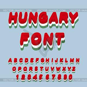 Hungary font. Hungarian flag on letters. National - vector clipart