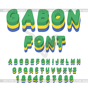 Gabon font. Gabonese flag on letters. National - vector clipart