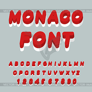 Monaco font. Monaco flag on letters. National - vector clip art