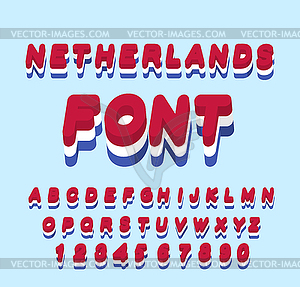 Netherlands font. Dutch flag onletters. National - color vector clipart