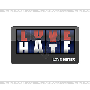 Love meter. Love and hate. Mechanical scoreboard - vector clip art