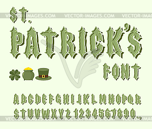 St. Patrick font. Set of letters and numbers for - vector image