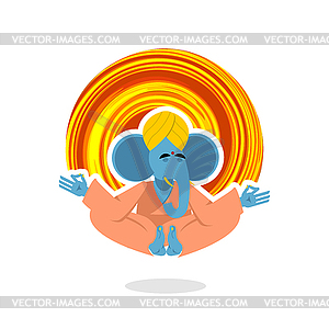 Lord Ganesha. Elephant yogi meditates. Blue Elephan - vector clipart