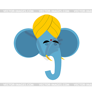 Lord Ganesha. Indian elephant god. Animal in turban - vector image