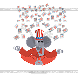 Republican Elephant hat Uncle Sam meditating votes - vector clipart