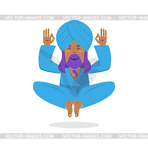 Indian yogi meditates. Yogi. Good yogi in tu - vector image