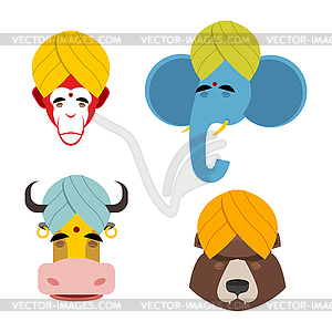 Sacred animals in turban. Blue Indian elephant - royalty-free vector clipart