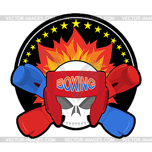Boxing logo. Sports emblem. Skull and boxing gloves - vector image