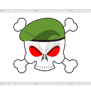 Skull in beret military emblem. Army cap and head o - vector image