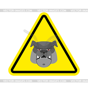 Злая собака Предупреждение знак желтый. бульдог опасности - цветной векторный клипарт