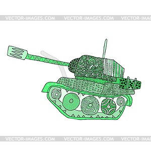 Tank doodle. Fighting war machine. army panzer - vector image