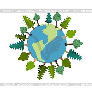 Earth and trees. Green Planet. Vegetation on land. - vector clip art