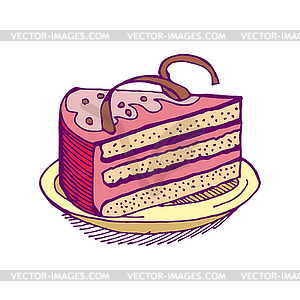 Piece of cake on plate. pie . Dessert - vector image