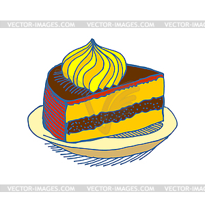 Кусок торта на тарелке. пирог. Десерт - векторная графика