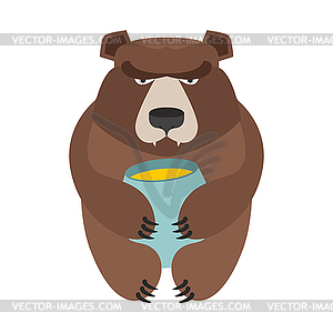 Bear and honey barrel. Cute wild animal and food. - royalty-free vector clipart
