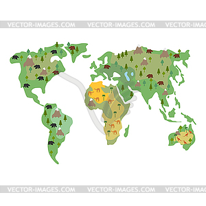 Map of earth animals . Continents and beast. - vector clipart