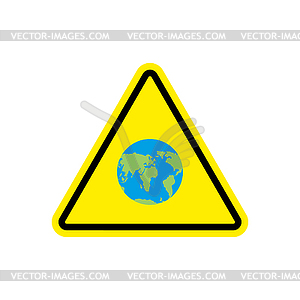 Земля Предупреждение знак желтый. внимание Планета опасности - иллюстрация в векторном формате