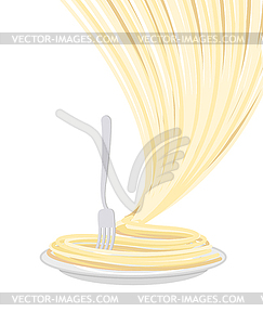 Pasta on plate . Spaghetti on dish - color vector clipart