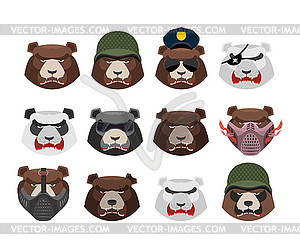 Angry bear set. Aggressive Grizzly head. Wild anima - vector image