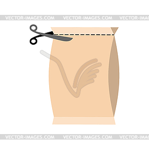 Open package . Scissors cut pack - vector clipart