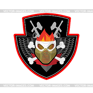 Military emblem. Paintball logo. Army sign. Skull i - vector clipart