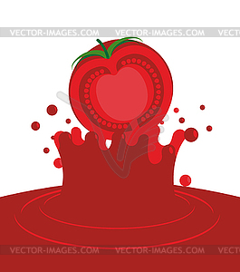 Tomato falling in juice . Red splash - vector clip art