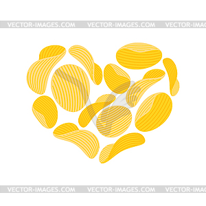 I love Potato chips. snacks heart . I like Food - vector image