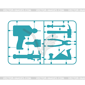 Tools Set. Plastic Model kit. Drill and hammer. - vector clip art