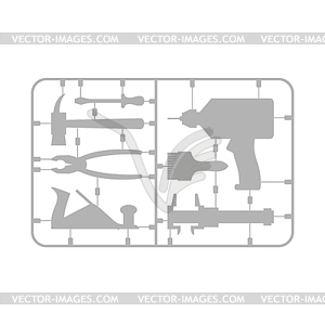 Набор инструментов. Пластиковый комплект модели. Дрель и молот. - клипарт в векторном виде