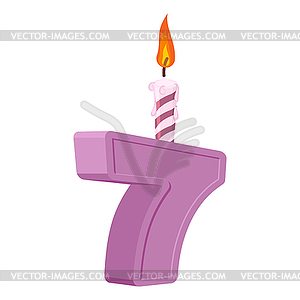 7 years birthday. Number with festive candle for - vector clipart