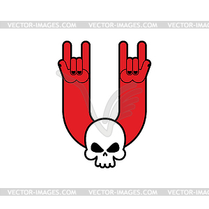 Rock hand and skull symbol of music. Rock and roll - color vector clipart