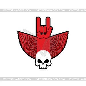 Rock hand and skull symbol of music. Rock and roll - vector clipart