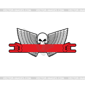 Rock hand and skull symbol of music. Rock and roll - color vector clipart