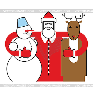 Santa, Snowman and Reindeer. Christmas character. - royalty-free vector clipart