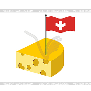 Swiss cheese. Delicatessen dairy product and flag o - vector clip art