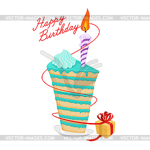 Birthday piece of cake and gift. Great sweets. - vector clipart / vector image