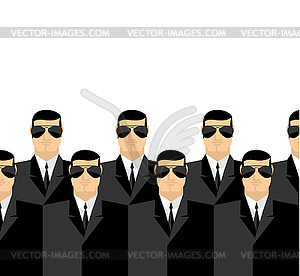 Bodyguards in dark suits and dark glasses. Secret - vector clip art