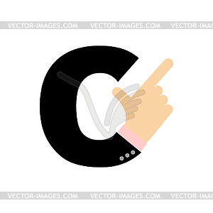 C letter hand. Forefinger lettering. Hand of - vector image