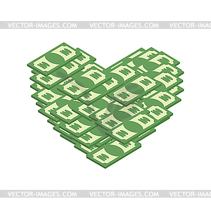 Money heart. I love cash. I like dollars - vector clip art