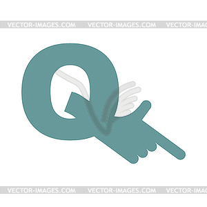 Q letter hand . Forefinger lettering bacgkround - vector image