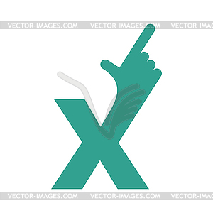 X letter hand . Forefinger lettering bacgkround - vector image