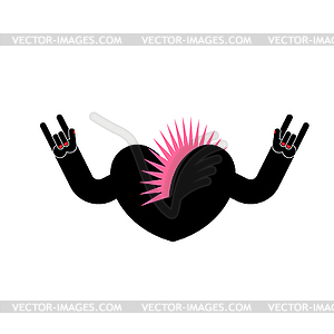 Punk Heart logo. Rock and roll hand. Musical emblem - vector clip art