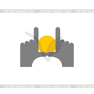 Hands and dawn abstract logo. Pointing fingers - vector clipart